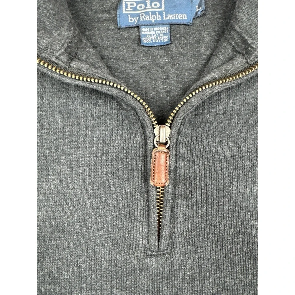 Polo Ralph Lauren Quarter Zip Pullover Sweatshirt Gray Pony Logo Size L